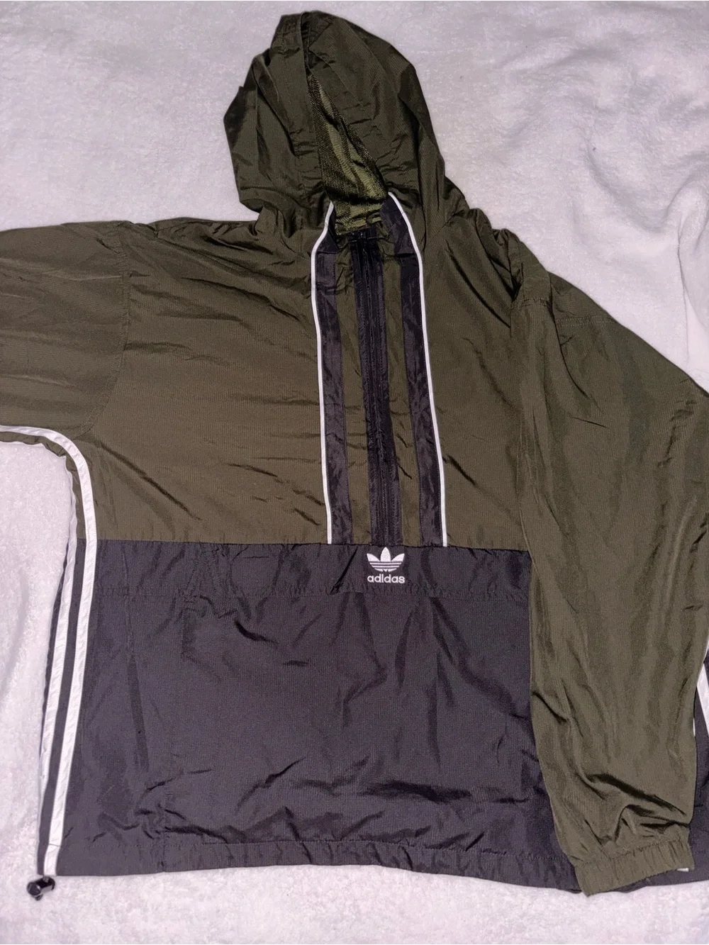 adidas Olive Green and Black Hooded Windbreaker Pullover